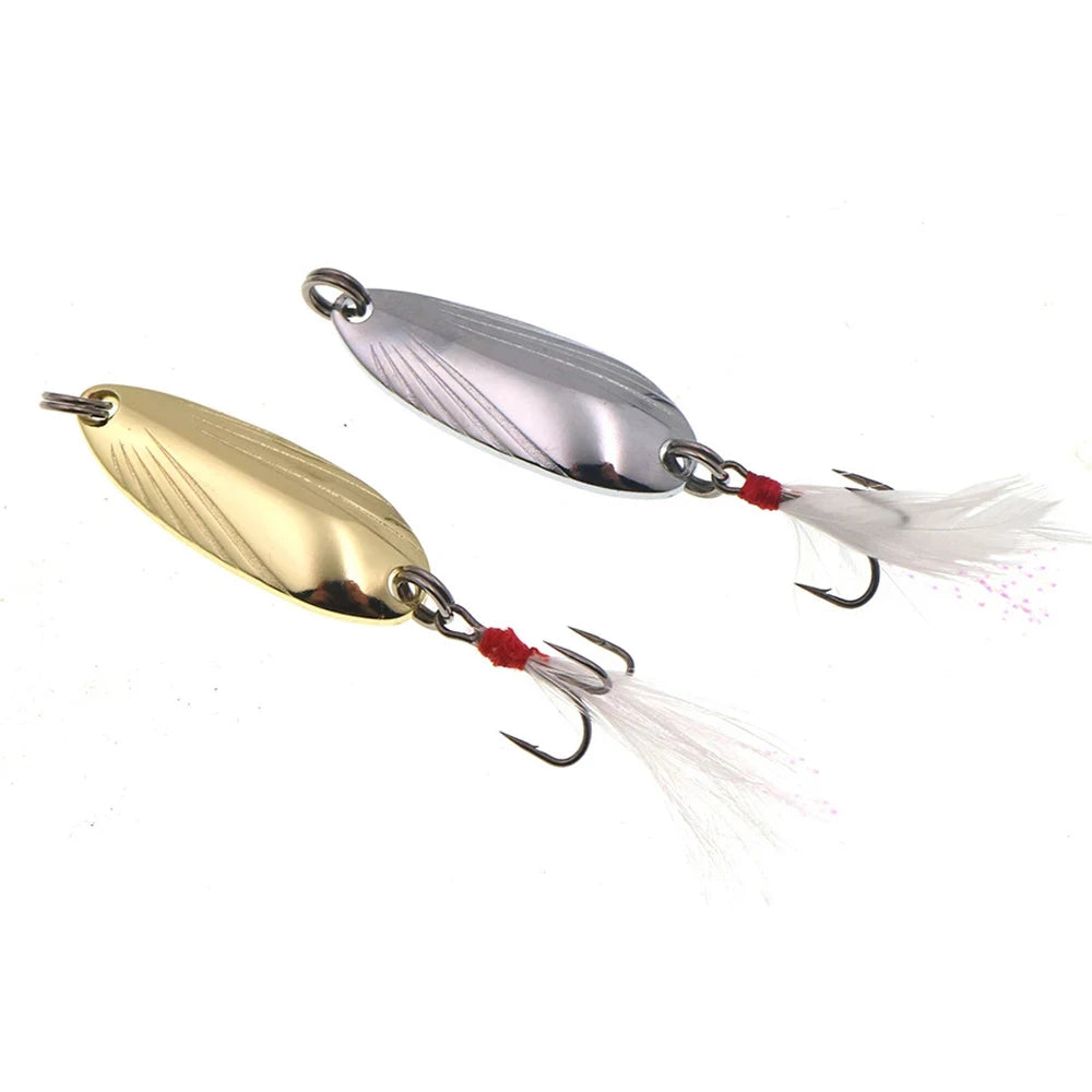 Newbility 28mm 2.5g 34mm 5g Single Hook Feather Metal Spoon Bait Fishing Lures Spoons