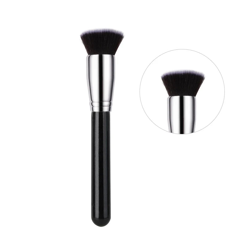 HMU Best Sell Kabuki Face Wholesale Soft Custom Logo Synthetic Hair Single Black Stubby Flat Foundation Brush