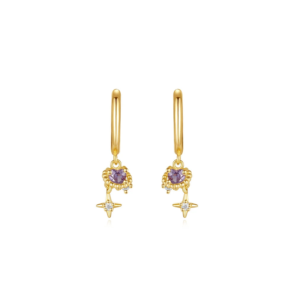 Fashion Jewelry Earrings 925 Sterling Silver Trendy Diamond Earrings Purple Heart Star Planet Gold Plated Hoop Earrings Women