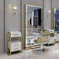 Complete Mixed Hair Salon Reclining Synthetic Leather Adjustable Height Barber Chair and Mirrors Furniture Set
