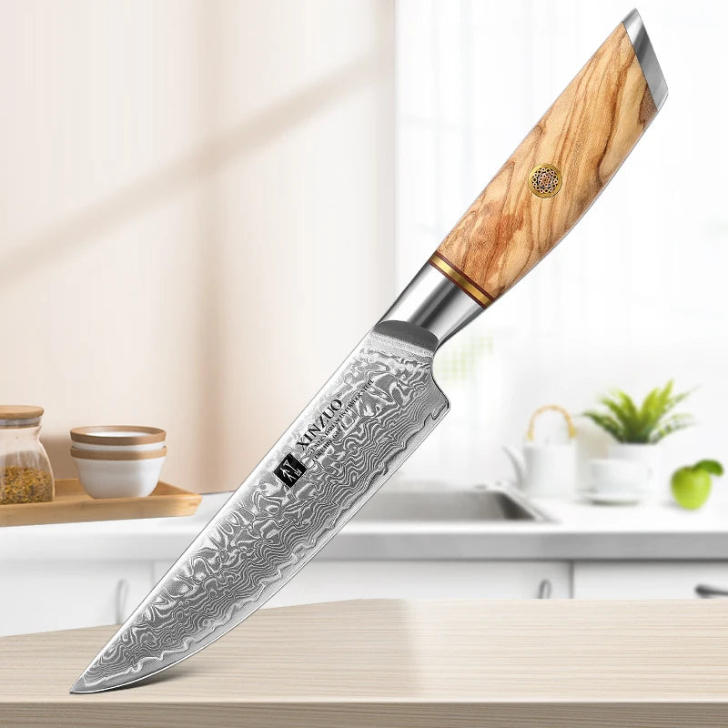 5 Inch Damascus Powder Steel 73 Layers Beef Cutlery Olive Wood Handle Restaurant Kitchen Steak Knife