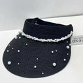 Summer Wide Brim UV Protection Beach Sun Cap Women Pearl Straw Sun Visor Hat