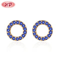Fashion JewelryWholesale Blue Cubic Zirconia Circle Brass Basic Stud Earrings Gold Plated Women Trendy Aretes-Fashion-Jewelry