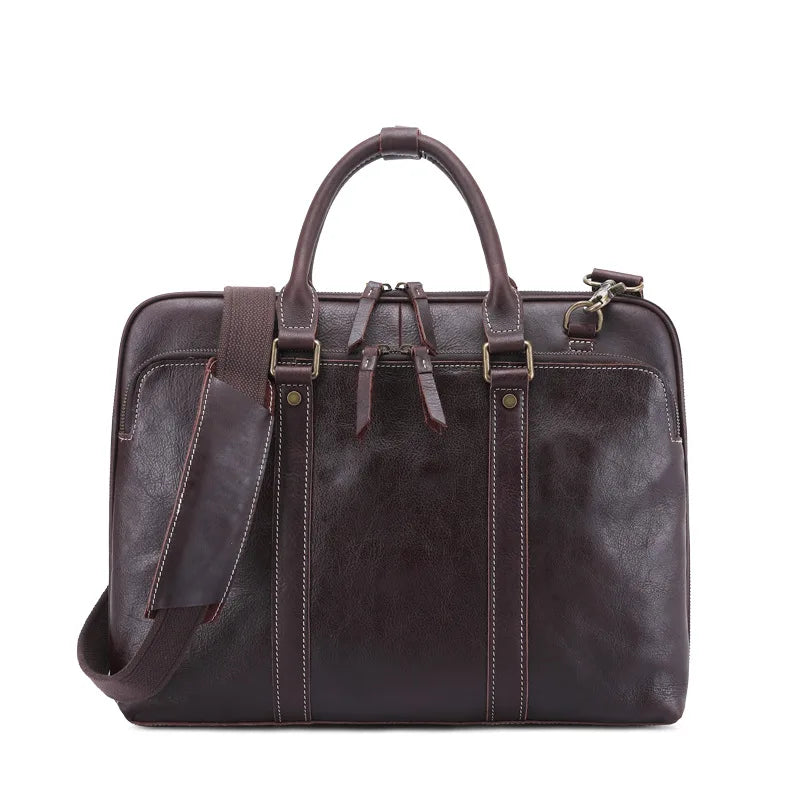 Men's Business Bags Large  Messenger Laptop Bag Full Grain Leather Office Briefcase
