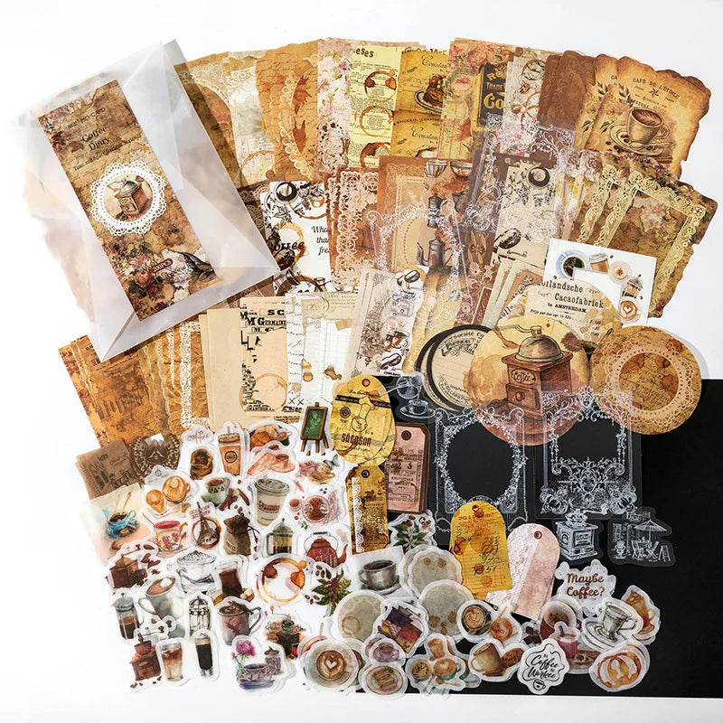 200pcs/pack Sample Data Space-Time Handwriting Series Artistic Retro Style Notebook DIY Decorative Collage Base Paper 4 Models