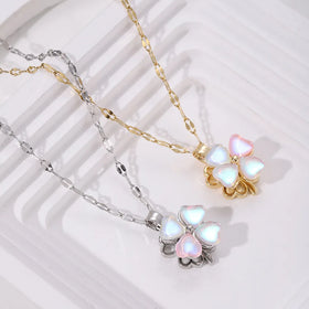 Sparkling Zircon Rotating Flower Necklace for Women Stainless Steel Clavicle Chain Collar Necklace De Acero Inoxidable