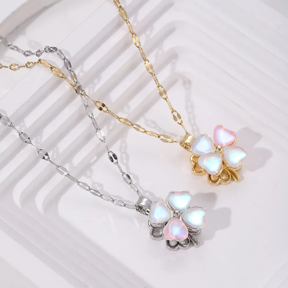 Sparkling Zircon Rotating Flower Necklace for Women Stainless Steel Clavicle Chain Collar Necklace De Acero Inoxidable