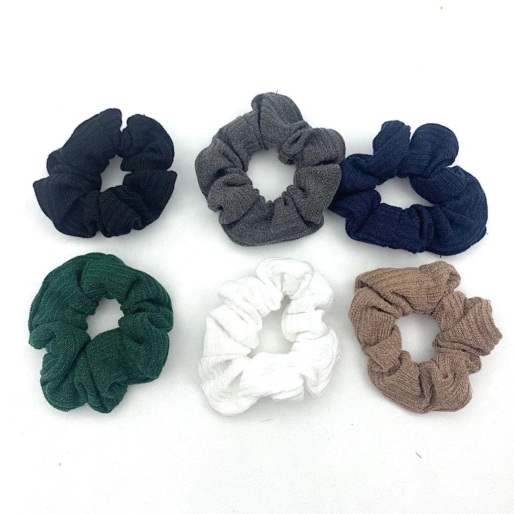 Custom Logo Solid Color Winter Hair Accessories for Girls Knit Crochet Headbands with White Ribbed Scrunchie Customizable Logo