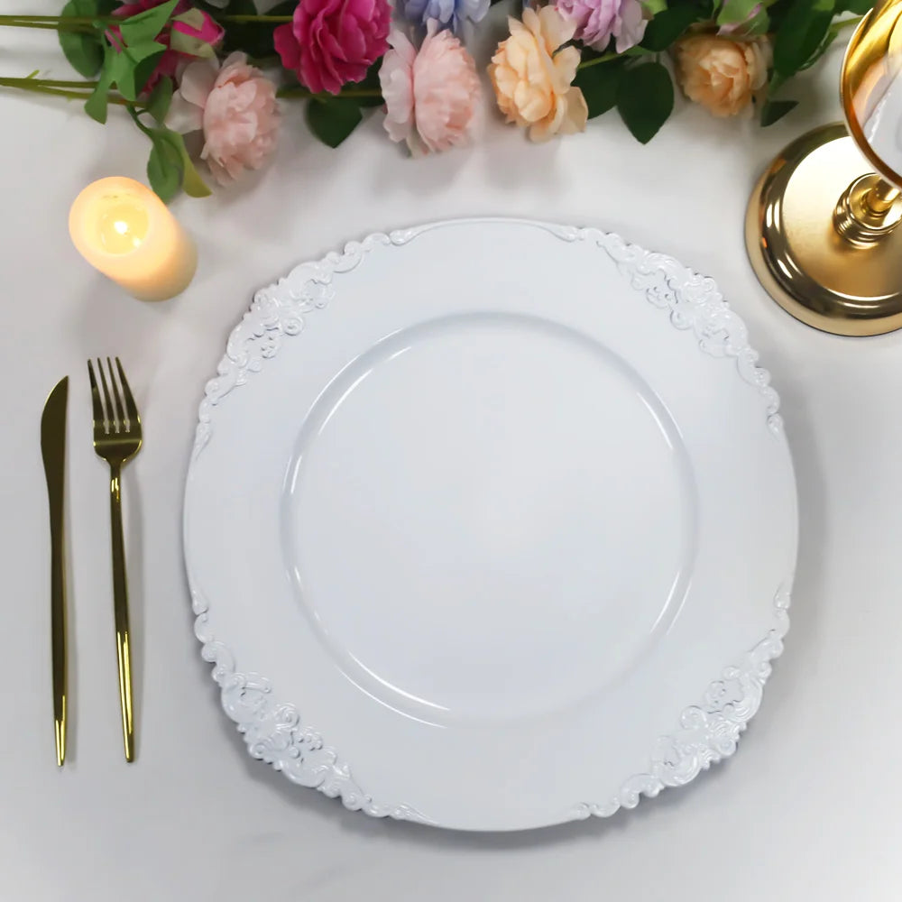 Hot Sales 13 Inch Eco-Friendly White Decorative Under Plastic Charger Plates for Wedding Parties and Banquets