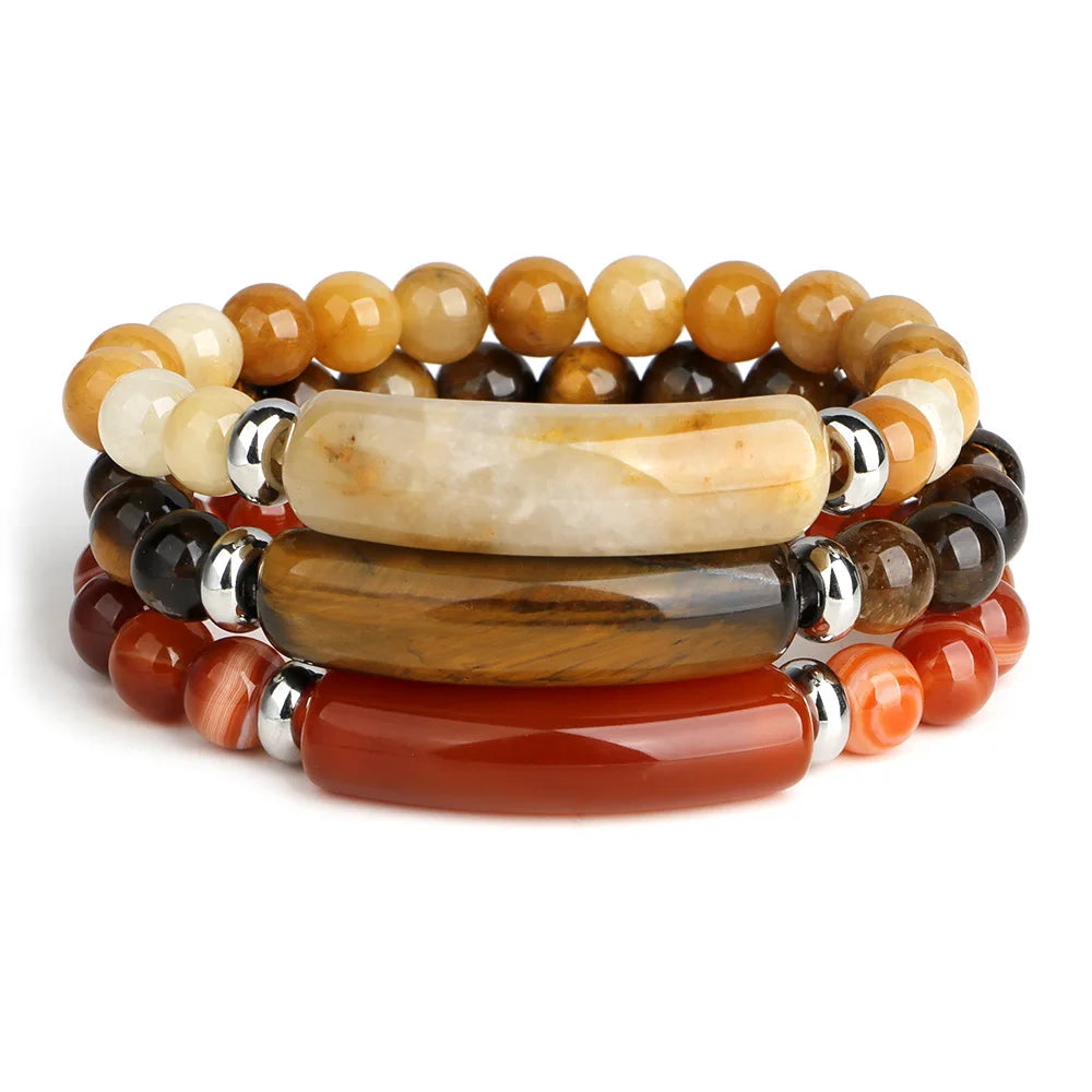 Fashion Natural Stone Beaded Bracelet Agate Crystal Green Tiger Eye Stone Quartz Beads Woman Bracelets