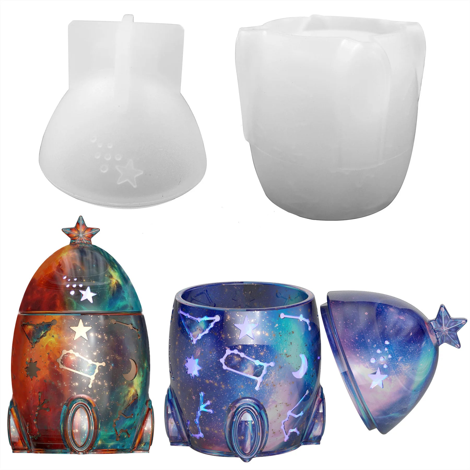 Crystal Glue Epoxy Resin With Cover Storage Box Star Rocket Tank Storage Candle Holder Mirror Silicone Mold