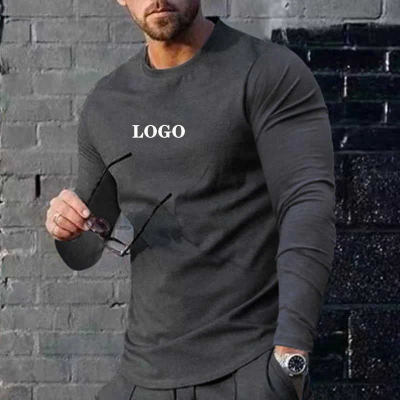 Fall Winter Men's T Shirt Custom Printed Fashion Round Neck Long Sleeve Blank Tee Tops Embroidery Casual T-Shirt 2022 for Men