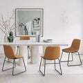 Modern Industrial Whiskey Brown Faux Leather Upholstered Solid Back Chair Set 4 Comfortable Dining Chairs Metal Home Furniture