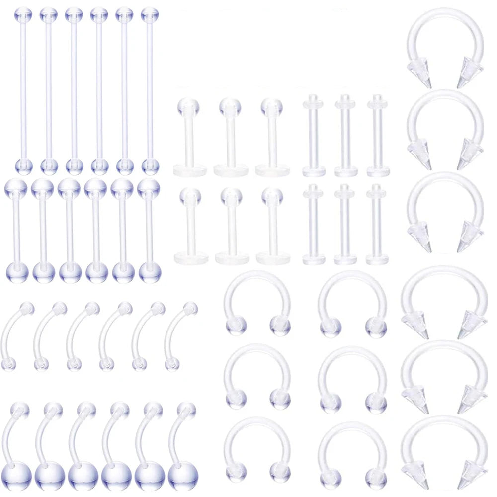 Mix Style 50pcs 14G 16G Acrylic Body Piercing Jewelry Nose Rings Lip Tongue Eyebrow Tragus Earring Navel Ring Industrial Barbell