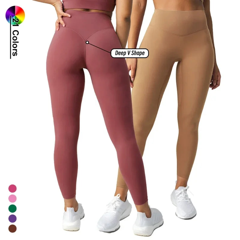 Best High Waist Women's Yoga Leggings for Workout TikTok Pants with V Waist Design Solid Fitness Gym Wear