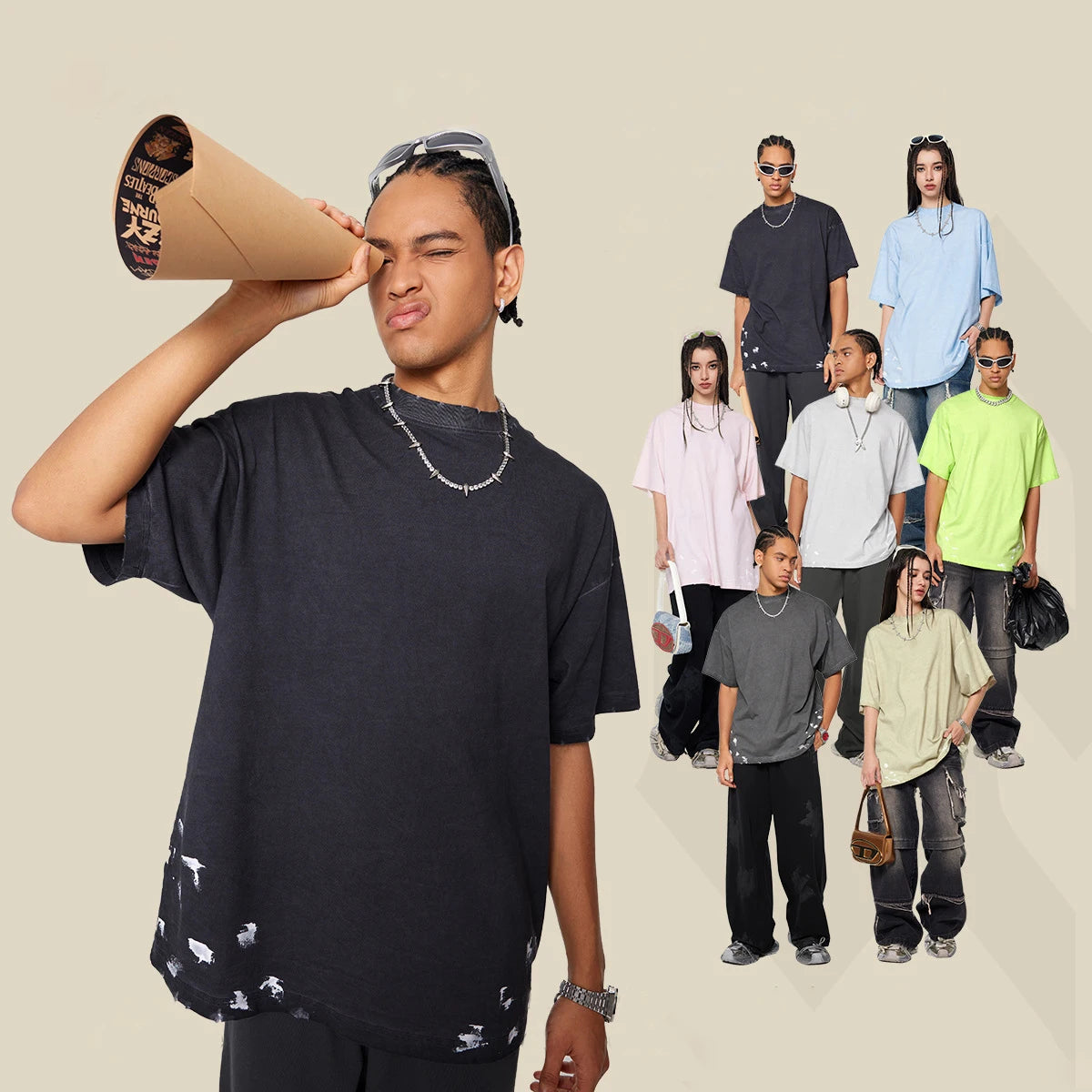 2025 Hot Sale Men's 100% Cotton Eco-Friendly Anti-Shrink Casual Oversized T-Shirt 310GSM Streetwear Short Sleeve Acid Wash