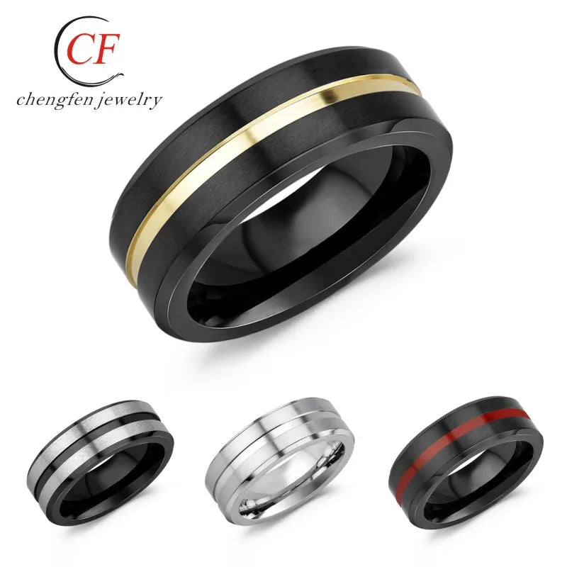 Tungsten Ring with Brushed Red Anodized Aluminum Inlay Wedding Jewelry Men's Ring