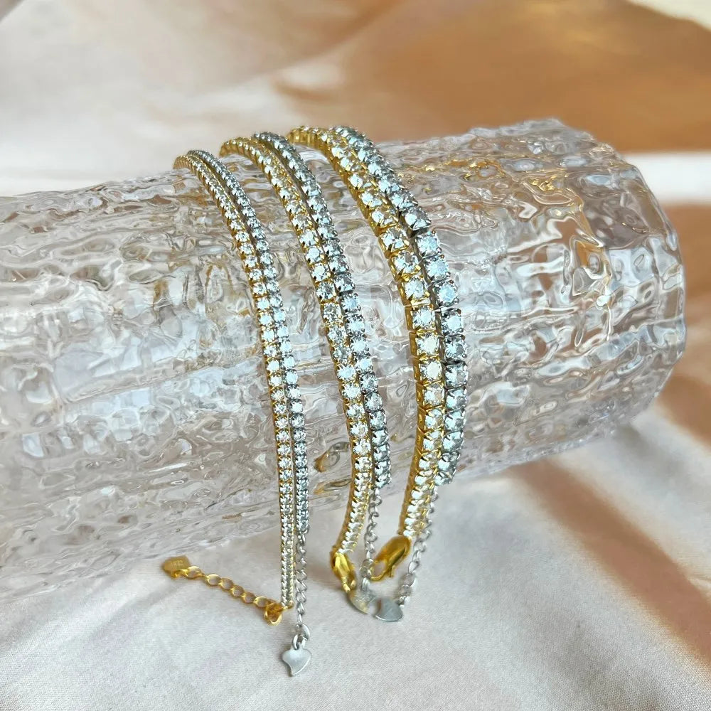 Dylam Cubic Zircon Tennis Women Jewelry Luxury Chain Pulseira Adjustable Korean Tarnish Free  925 Sterling Silver Bracelet