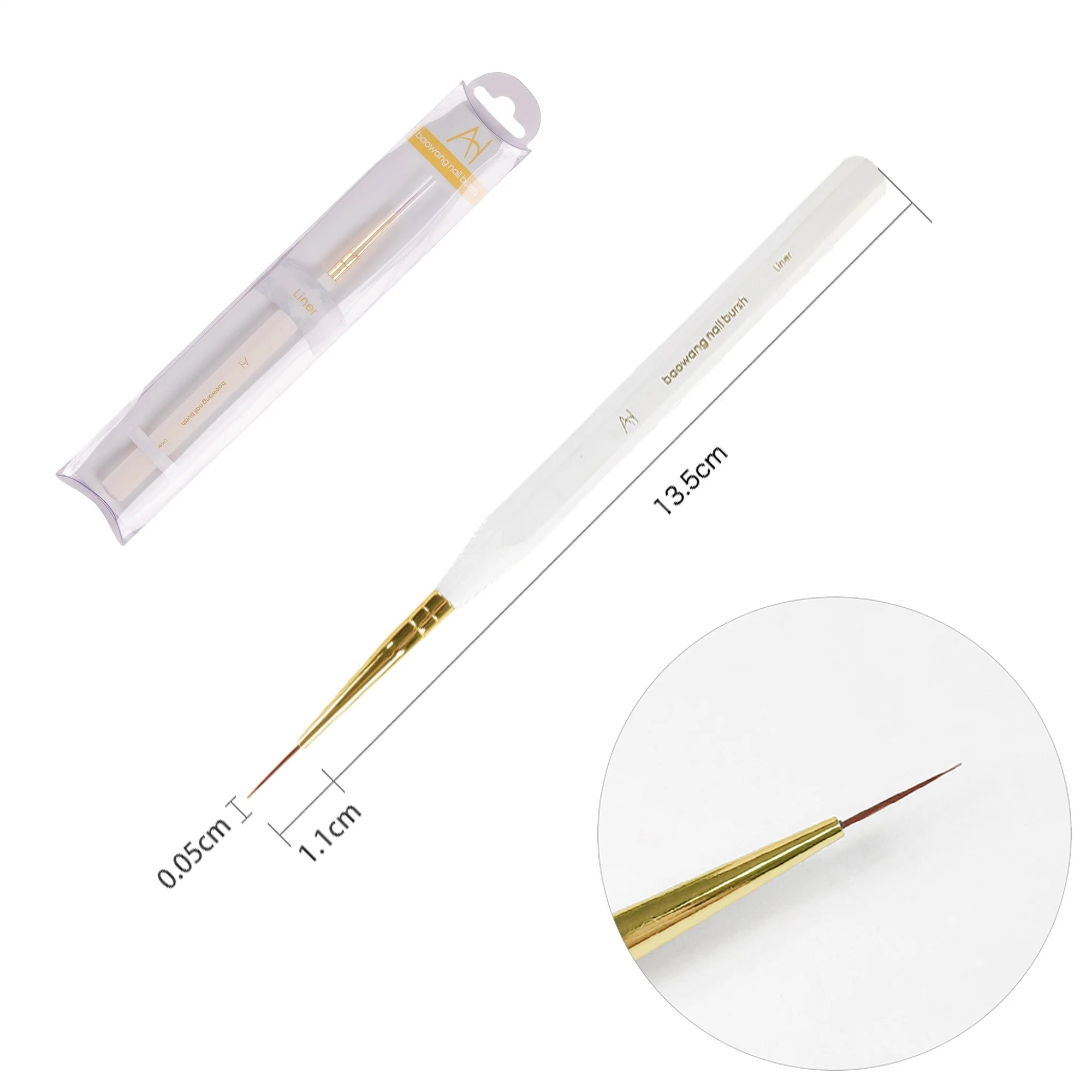 2025 Hot Selling Art Liner Brush with White Resin Handle and High Quality PET Nylon Hair Liner Brush for Nail Salon Use BW4-1