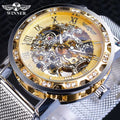 Winner Casual Mechanical Watches for Men Golden Roman Fashion Stainless Steel Belt Mesh Strap Wristwatch Clock Relogio