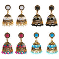 Douvei 4Pcs/Set Millet Pearl Tassel Bohemian Colorful SHine Oil Dropping Hoop Earrings 14K Gold Plated Women Anniversary Jewelry