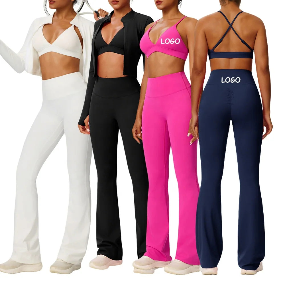 Women Workout 3 Pieces Set Custom Logo 75% Nylon 25% Spandex Women Workout Training Gym Yoga Wear Tracksuit Fitness Clothing