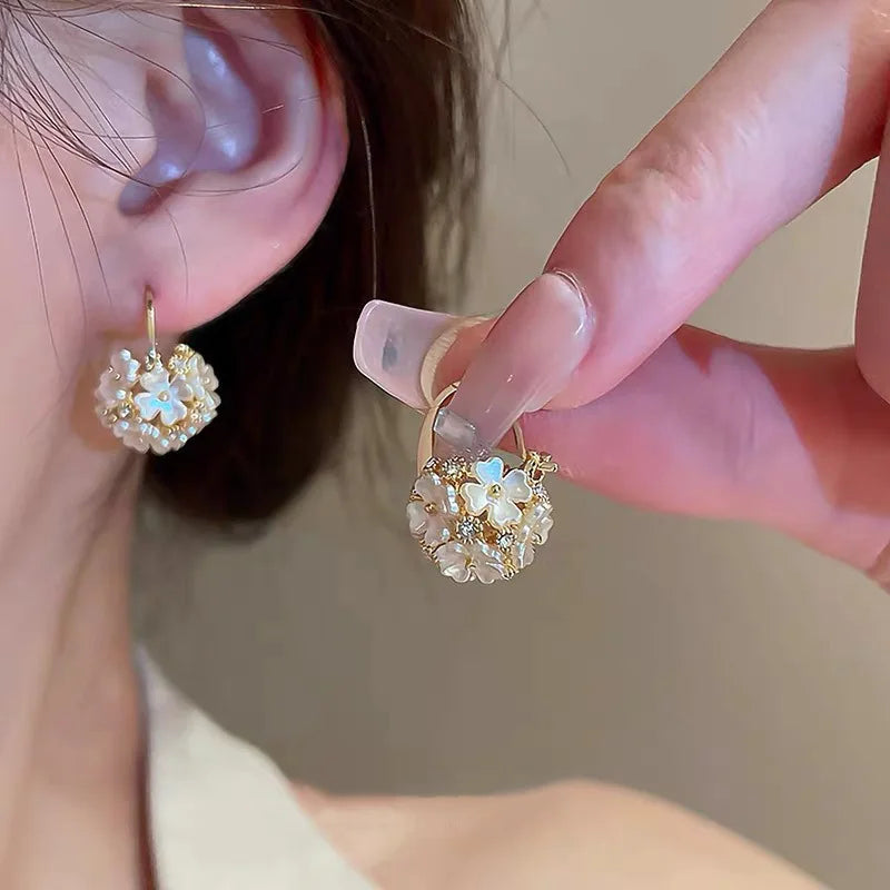 Minimalist S925 Silver Needle Earrings Rhinestone Earrings Resin Ball Flower Hoop Earrings Women