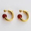 Fashion Versatile Brass Gold-Plated Front and Back Two Wear Inlaid Red Agate Hoop Earrings Women Jewelry Factory Wholesale
