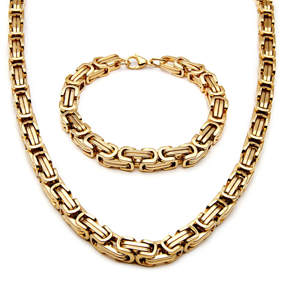 HOVANCI Domineering Personality  Men Jewelry Set Stainless Steel Gold Chain Necklace Bracelet Set