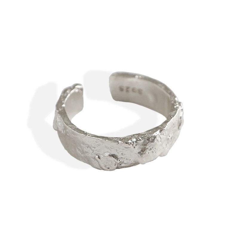 WMJT401 Real 925 Sterling Silver Rings for Women Uneven Irregular 5.8mm Adjustable Finger Ring Korean Silver Gold Ring