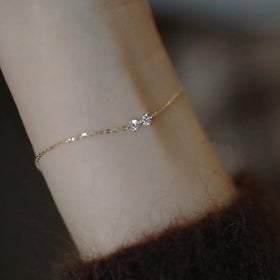 Sweet Fashion 14K Gold Plating Pure 925 Sterling Silver Bow Tie Heart Zircon Bracelets for Women Girls Jewelry