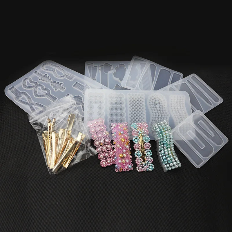 Silicone Barrette Mold for DIY Hair Clip Crystal Epoxy Resin Mold Homemade Casting Personality Jewelry Tools