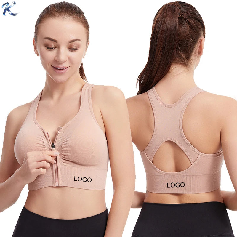 Women Front Zipper Sports Bra High Impact Racerback Workout High Support Front Closure Sports Seamless Breathable Yoga Bra