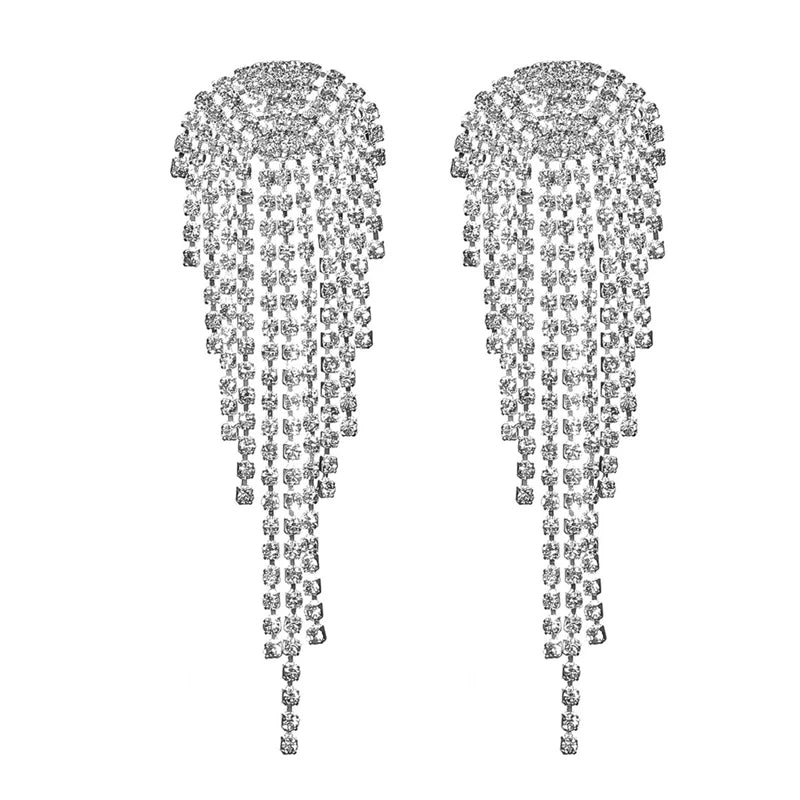 Jewelry Claw Chain Series of European and American Exaggerated Full Diamond Super Long Tassel Rhinestone Girl Earrings
