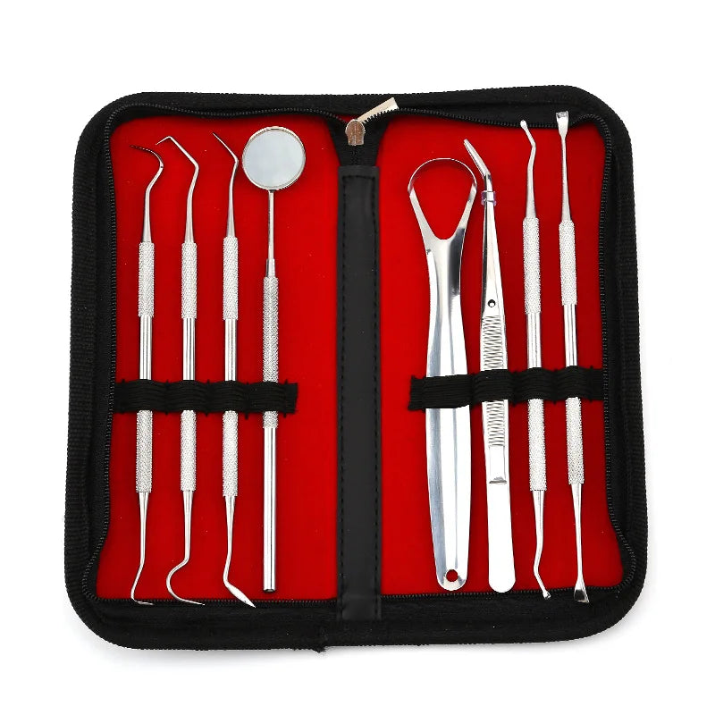 Stainless Steel Dental Hygiene Set with Tooth Pick Scraper Mouth Mirror Tweezer Kit Tooth Cleaning Tools and Tongue Cleaner
