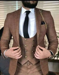 Costume Homme 3 Pieces Brown Groom Tuxedos Men Wedding Suits Peaked Lapel Groomsmen Wear Evening Prom Blazer Terno Masculino
