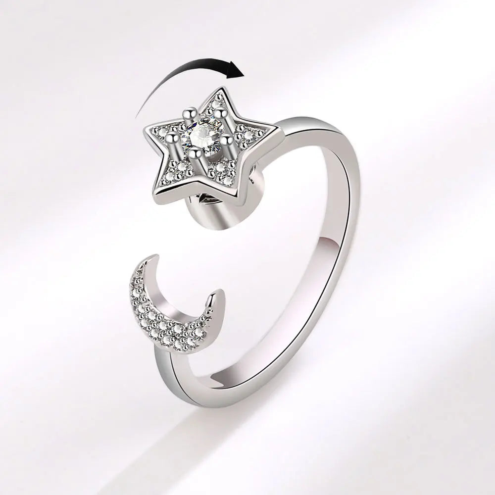 2023 New Arrivals Adjustable Rotatable Spinner Ring Zircon Moon Star Fidget Ring for Women