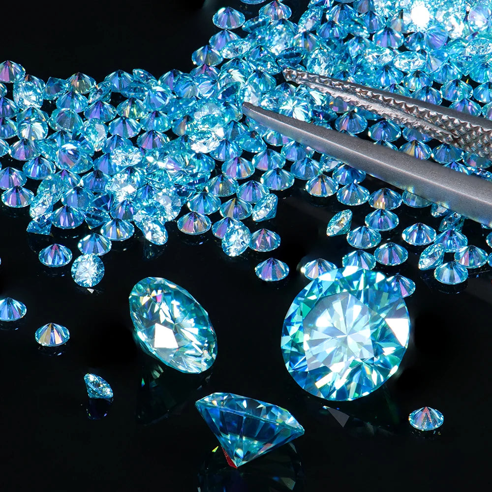 2024 Wholesale 0.8-2.0mm Round Cut Colored Melee Small Size Loose Mossanite Moissanite Stones Ocean Blue Synthetic Diamond MegaBDM