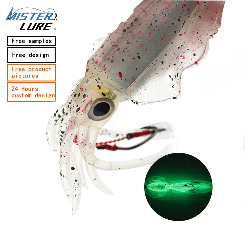 MISTER LURE 60g Luminous Deep Sea Squid Bait Fish Metal Jig Sea Fishing Soft Squid Lure Bait Soft