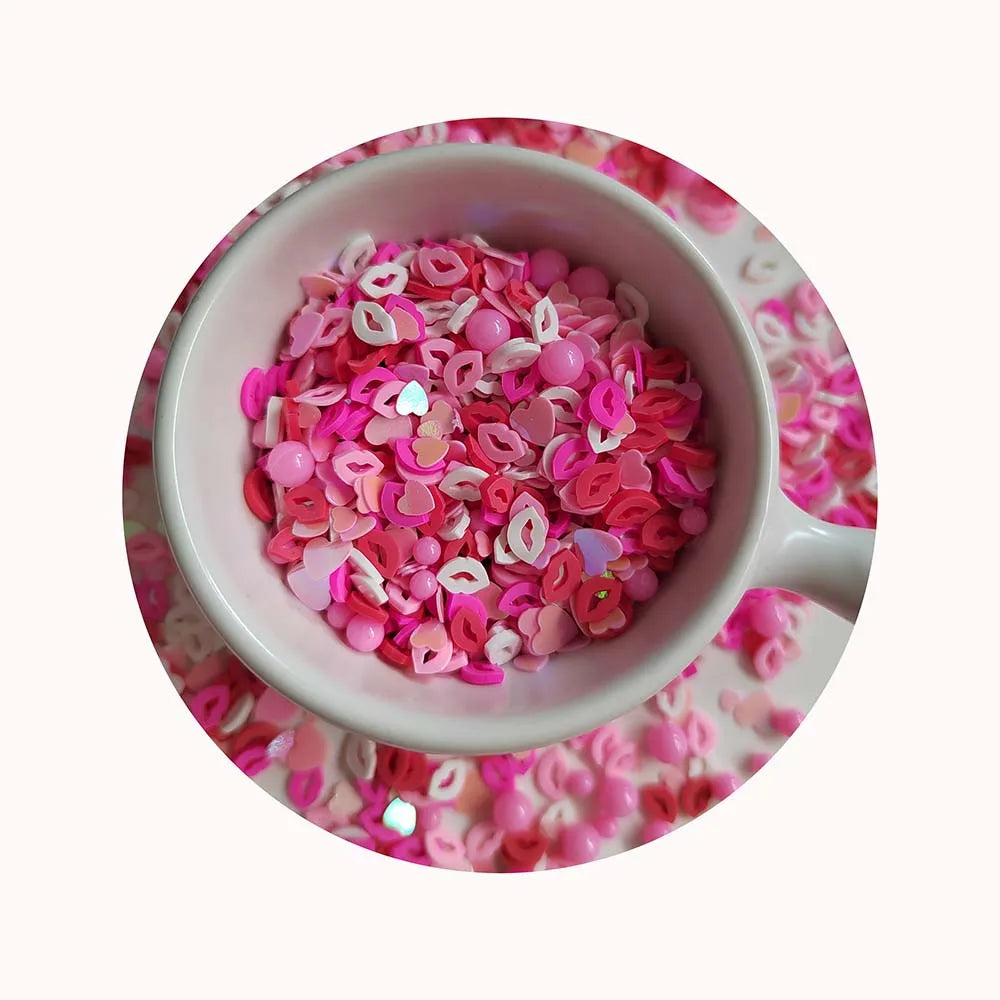 500g Polymer Hot Clay Slices Mouth Lips Charms for Slime Filling Crystal Accessories Clay Sprinkles Valentines Nail Art Decor
