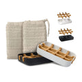 NO PLASTIC Sustainable Modern Luxury Bamboo Fiber Natural Black Soap Dish Holder with Bamboo Drain Tray