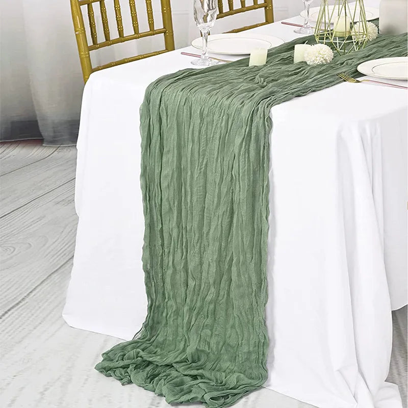 Custom Light Table Decor Bohemian Wedding Party Sage Green Terracotta Wrinkle Table Runner Solid Cheesecloth Table Runner