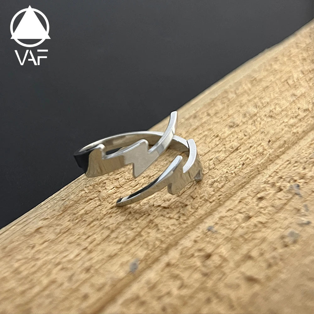 VAF Personalised Popular Unique Minimalist Lightning Ring Trending Stainless Steel Punk Stylish Fashion Rings for Men