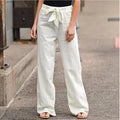 2022 Elastic Waist Solid Color Cotton Linen Wide Leg Pants Women Summer Loose Pants