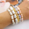 BN1364 18k Gold Accents Spaced Natural Lace Agate Pink Opal Howlite Moonstone Citrine Quartz Stone Column Tube Beaded Bracelets
