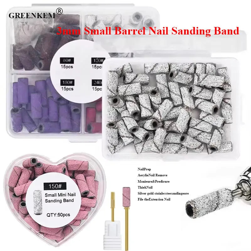 3mm Small Barrel Nail Sanding Band 50Pcs Heart Box Pink Purple Green Brown Black Colorful Nail Sanding Bands