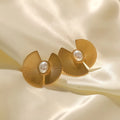 Punk Style Geometric Earrings 16k Gold-plated Stainless Steel Fan Shaped Irregular Oval Pearl Earrings for Women