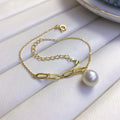 B403 8-9mm 925 Sterling Silver Gold Plated Wholesale Freshwater Pearl Charm Bracelet  Bangle Fancy Jewelry for Women