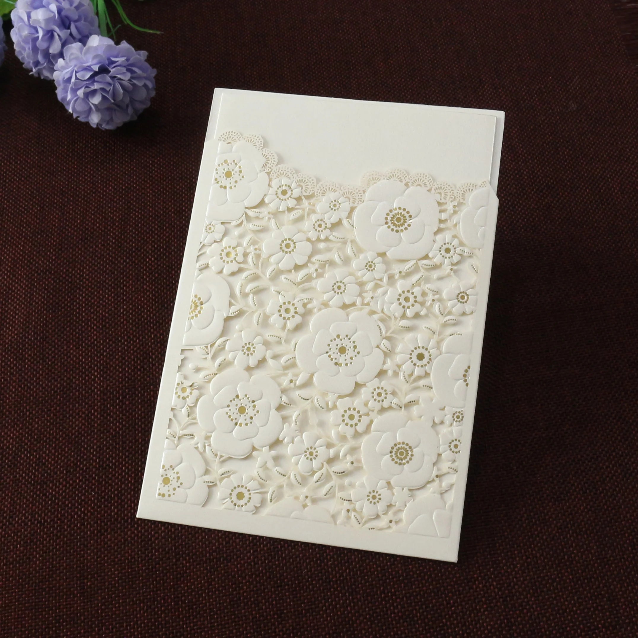 White Flower Door Design Laser Wedding Invitation Cardwedding Graceful Custom Printing With Pocket Envelope Birthday Greeting