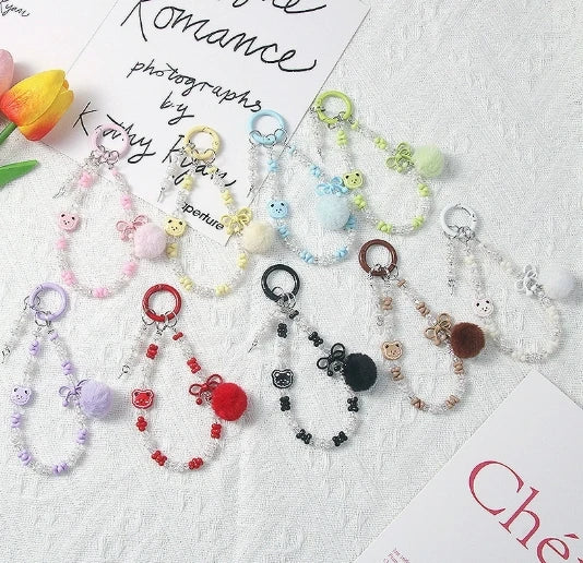 The New Bear Hairball Beaded Cute Particle Pendant Simple Handmade Diy Keychain Mobile Phone Chain Bag Hanging Ornaments